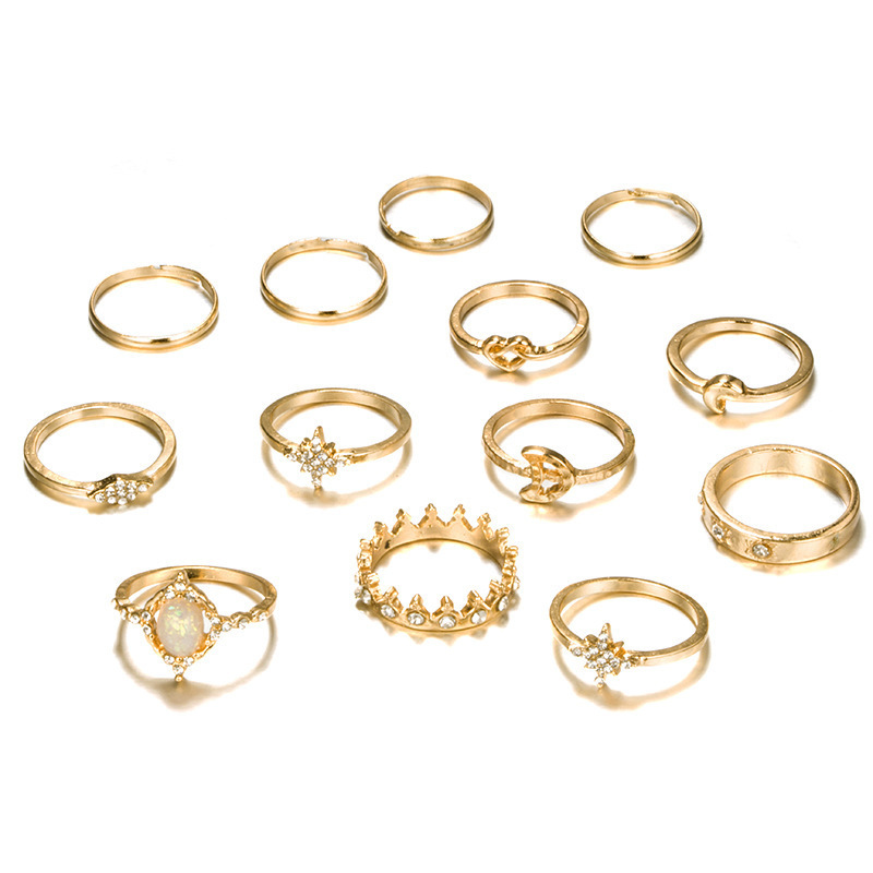 Boho Silver Star Moon Knuckle Ring Set for Women Teen Girls,Vintage Crystal Stackable Midi Finger Rings
