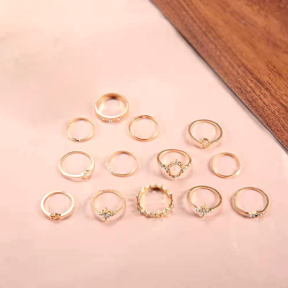 Boho Silver Star Moon Knuckle Ring Set for Women Teen Girls,Vintage Crystal Stackable Midi Finger Rings