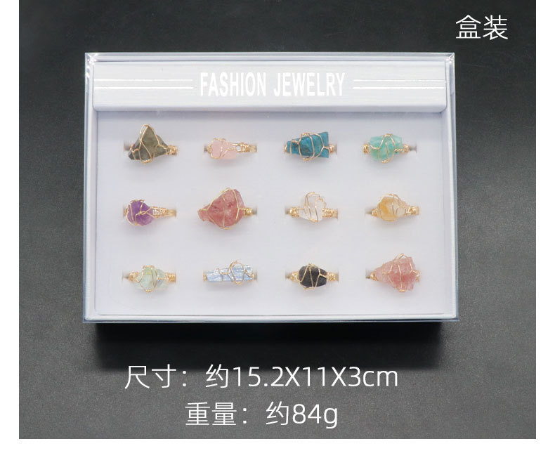 Gold Healing Crystal Solitaire Ring Handmade Retro Vintage Wire Wrapped Raw Irregular Gemstone Adjustalble Mother Birthday Father's Day for Women Girl