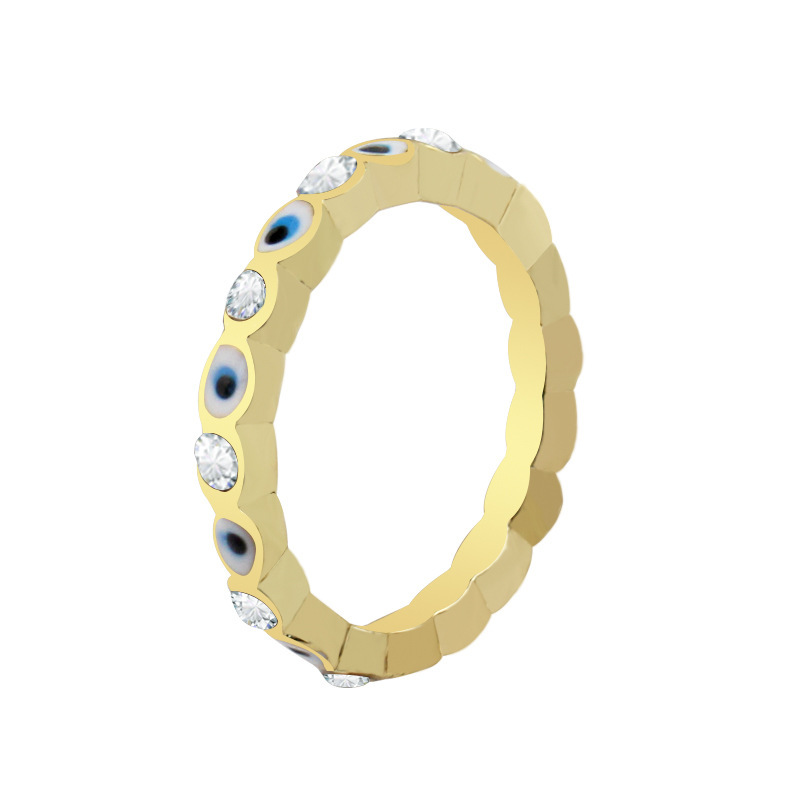 Gold Plated Evil Eye Ring for Women,Evil Eye with Enamel and CZ Brass Open Ring Comfort Fit for Women Girls