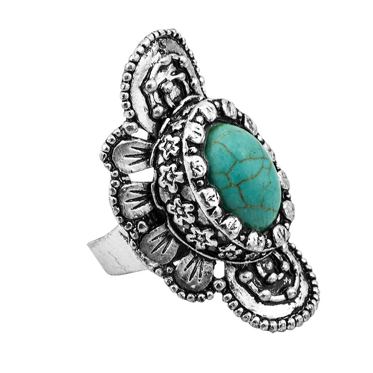 Adjustable Fashion Silver Alloy Turquoise Gemstone Rings for women Men