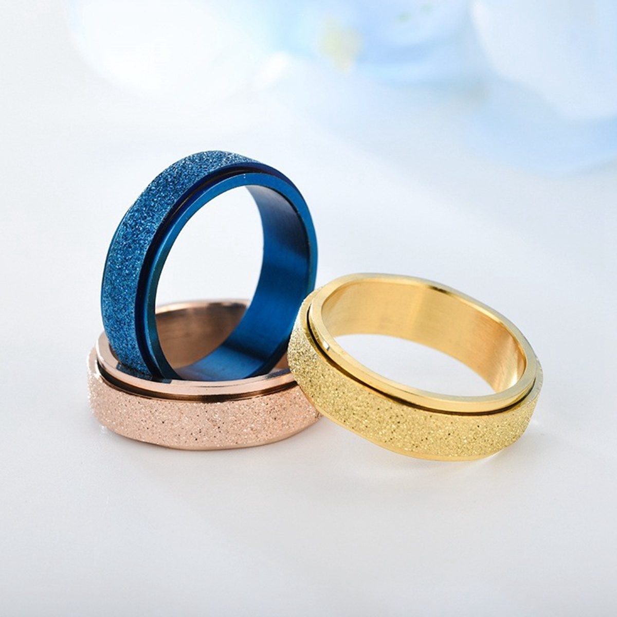 Spinner Ring Set for Women Men Anxiety Relief 6MM Fidget Rings for Anxiety Stainless Steel Frosted Ring Perfect for Weddings,Parties, Celebrations