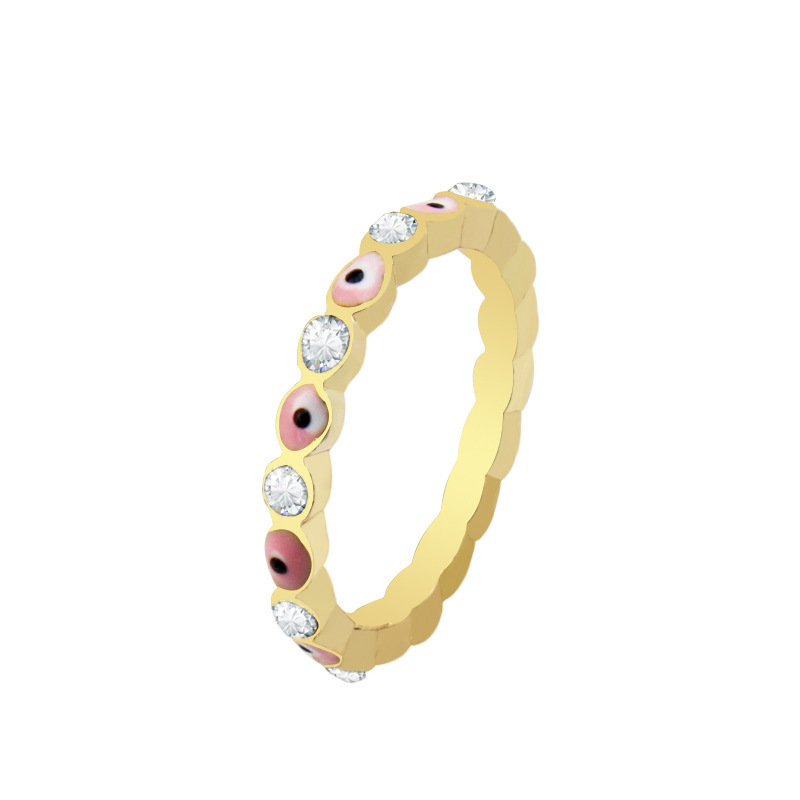 Gold Plated Evil Eye Ring for Women,Evil Eye with Enamel and CZ Brass Open Ring Comfort Fit for Women Girls
