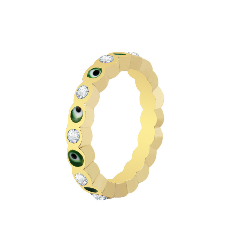Gold Plated Evil Eye Ring for Women,Evil Eye with Enamel and CZ Brass Open Ring Comfort Fit for Women Girls
