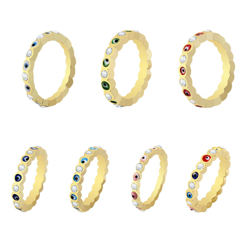 Gold Plated Evil Eye Ring for Women,Evil Eye with Enamel and CZ Brass Open Ring Comfort Fit for Women Girls