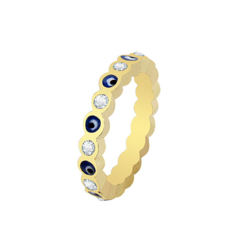 Gold Plated Evil Eye Ring for Women,Evil Eye with Enamel and CZ Brass Open Ring Comfort Fit for Women Girls