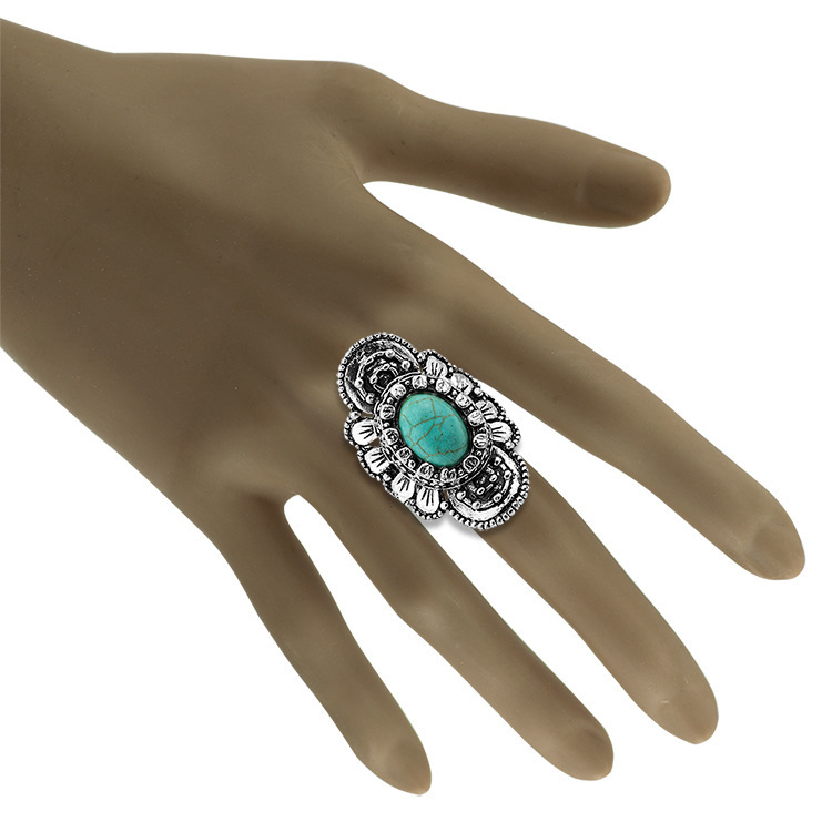 Adjustable Fashion Silver Alloy Turquoise Gemstone Rings for women Men