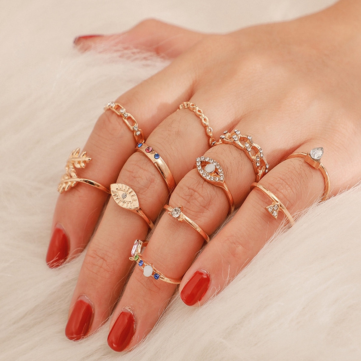 Women Rings Set Knuckle Rings Gold Bohemian Rings for Girls Vintage Gem Crystal Rings Joint Knot Ring Sets for Teens Party Daily Fesvital Jewelry Gift