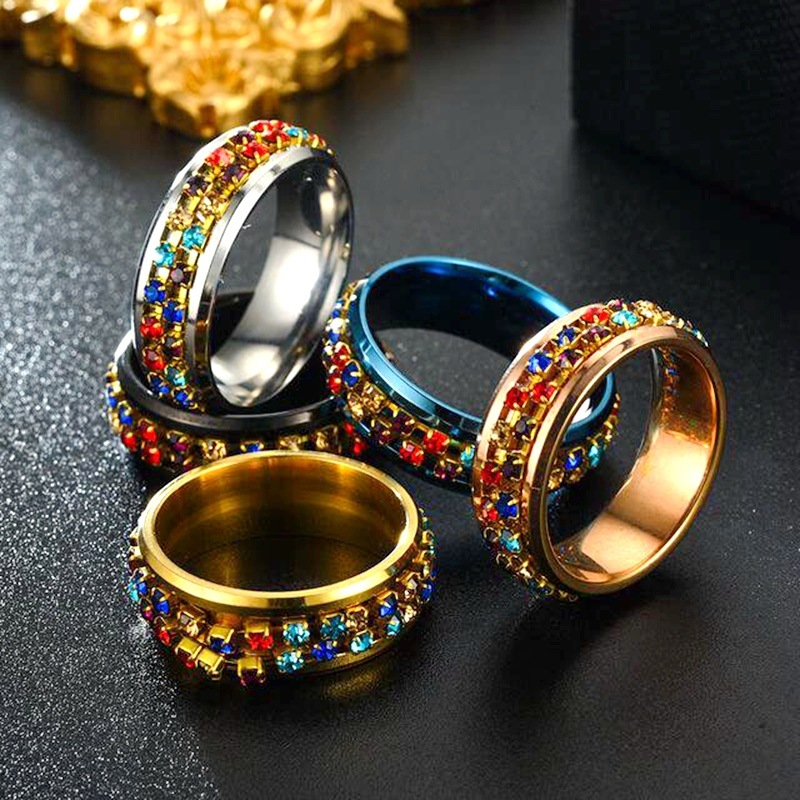 Spinner Ring Set for Women Men Anxiety Relief 6MM Fidget Rings for Anxiety Stainless Steel Diamond Ring Perfect for Weddings, Parties,Celebrations