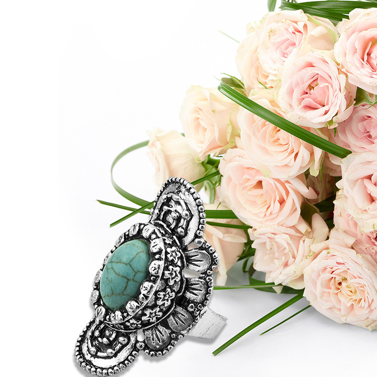 Adjustable Fashion Silver Alloy Turquoise Gemstone Rings for women Men