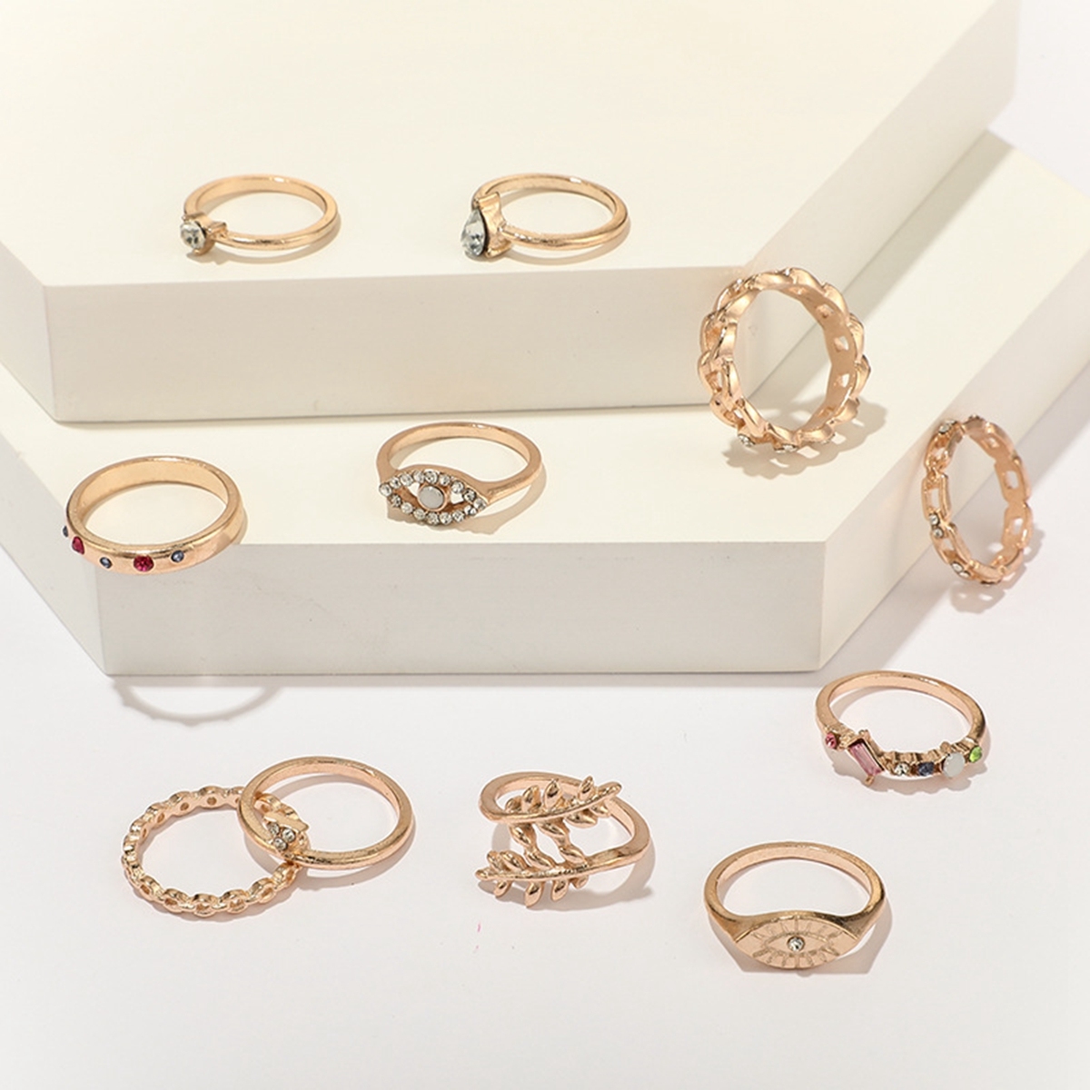 Women Rings Set Knuckle Rings Gold Bohemian Rings for Girls Vintage Gem Crystal Rings Joint Knot Ring Sets for Teens Party Daily Fesvital Jewelry Gift