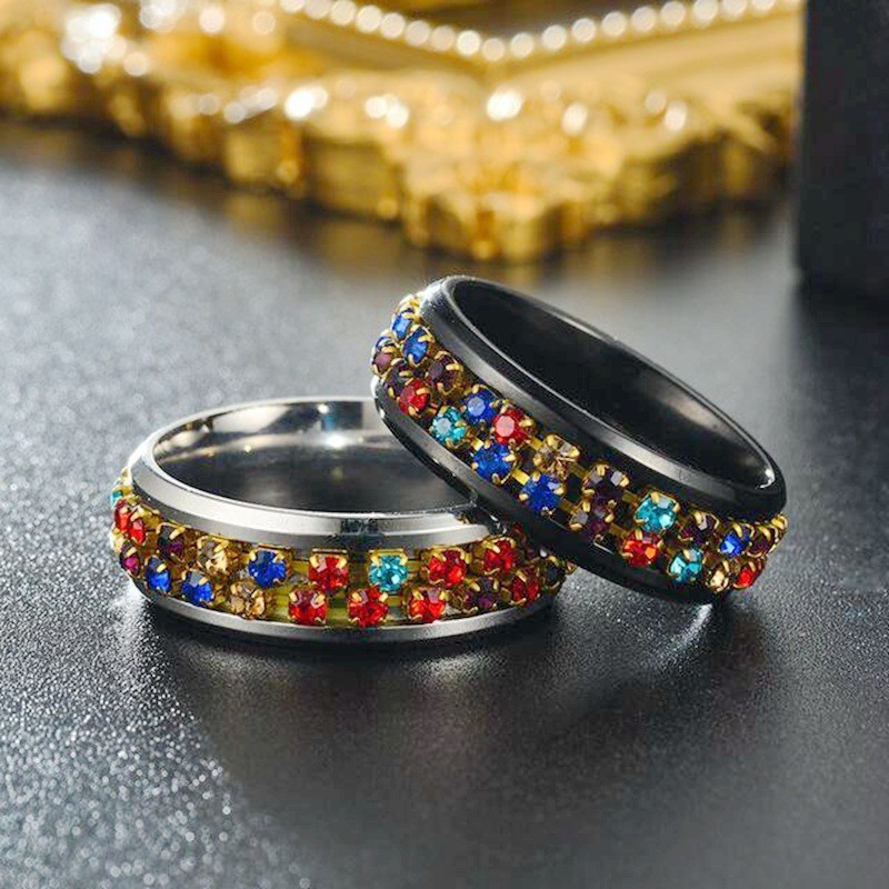 Spinner Ring Set for Women Men Anxiety Relief 6MM Fidget Rings for Anxiety Stainless Steel Diamond Ring Perfect for Weddings, Parties,Celebrations