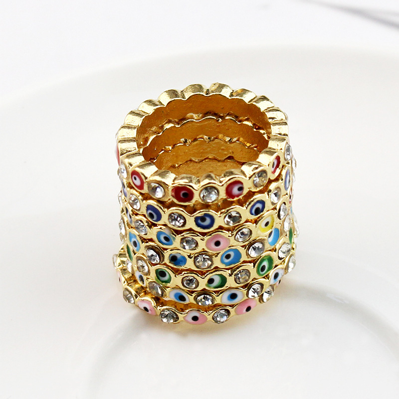 Gold Plated Evil Eye Ring for Women,Evil Eye with Enamel and CZ Brass Open Ring Comfort Fit for Women Girls