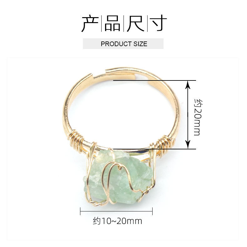 Gold Healing Crystal Solitaire Ring Handmade Retro Vintage Wire Wrapped Raw Irregular Gemstone Adjustalble Mother Birthday Father's Day for Women Girl