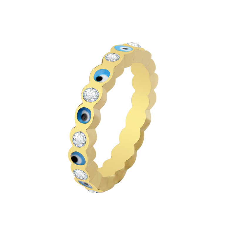 Gold Plated Evil Eye Ring for Women,Evil Eye with Enamel and CZ Brass Open Ring Comfort Fit for Women Girls