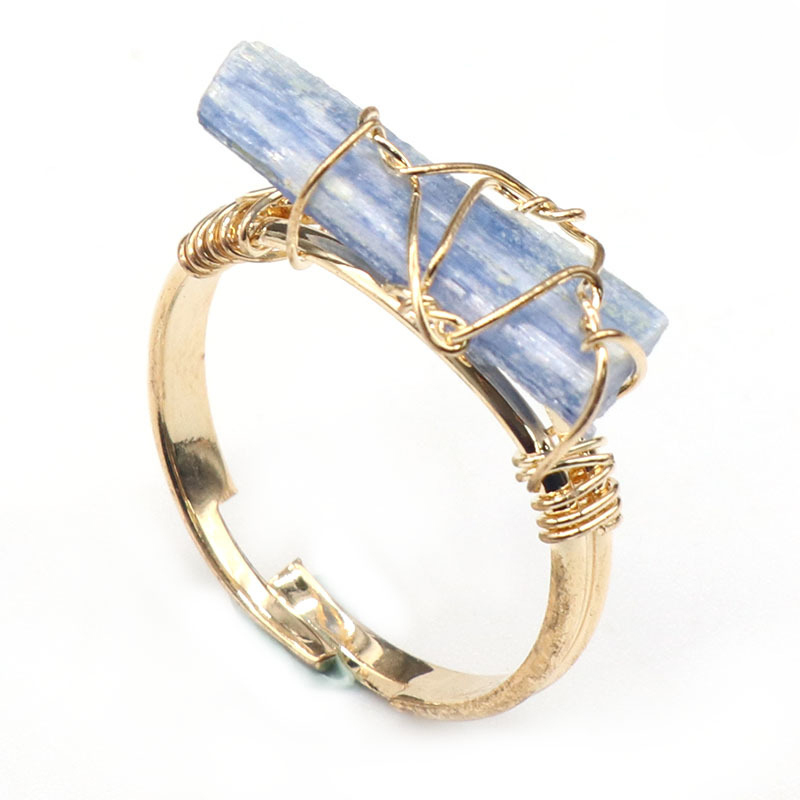 Gold Healing Crystal Solitaire Ring Handmade Retro Vintage Wire Wrapped Raw Irregular Gemstone Adjustalble Mother Birthday Father's Day for Women Girl