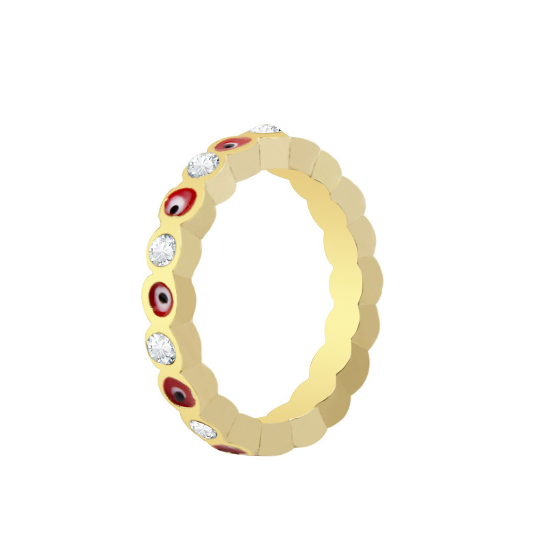 Gold Plated Evil Eye Ring for Women,Evil Eye with Enamel and CZ Brass Open Ring Comfort Fit for Women Girls