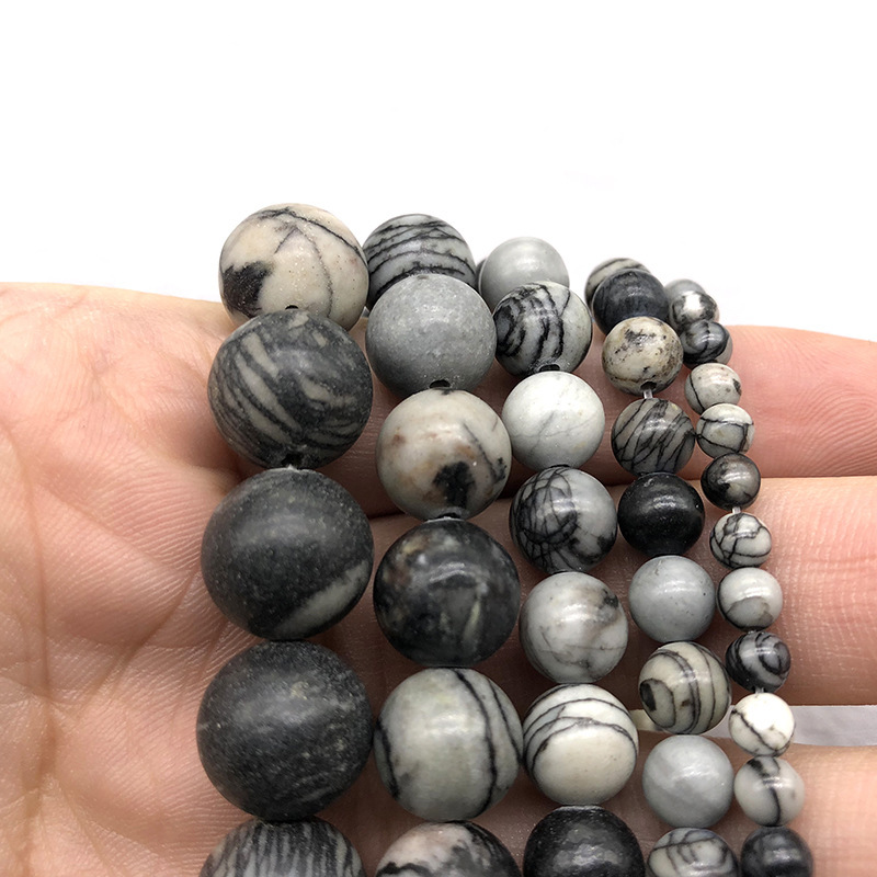 Natural Loose Black Mesh Jasper Round Healing Stone Full Strand Gem Bead for DIY Bracelet Necklace Jewelry Making 4/6/8/10/12mm