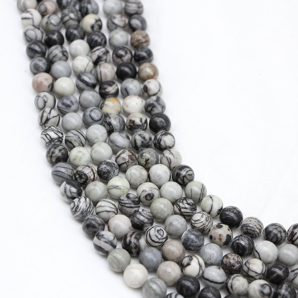 Natural Loose Black Mesh Jasper Round Healing Stone Full Strand Gem Bead for DIY Bracelet Necklace Jewelry Making 4/6/8/10/12mm