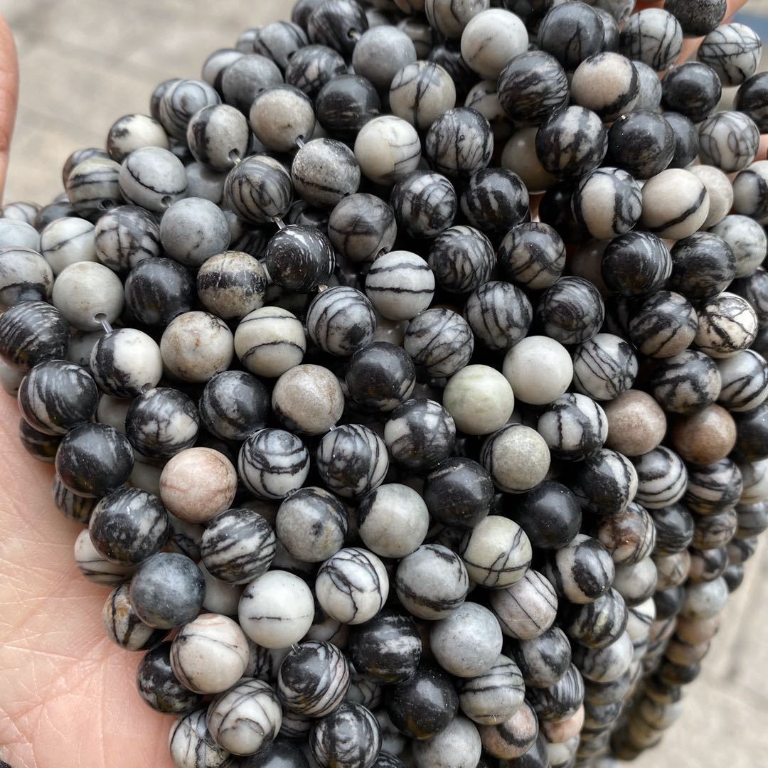 Natural Loose Black Mesh Jasper Round Healing Stone Full Strand Gem Bead for DIY Bracelet Necklace Jewelry Making 4/6/8/10/12mm