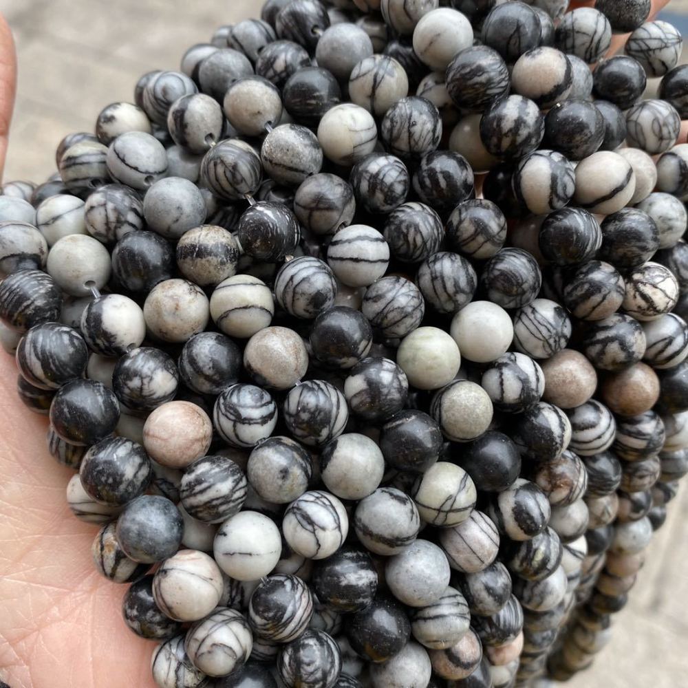 Natural Loose Black Mesh Jasper Round Healing Stone Full Strand Gem Bead for DIY Bracelet Necklace Jewelry Making 4/6/8/10/12mm