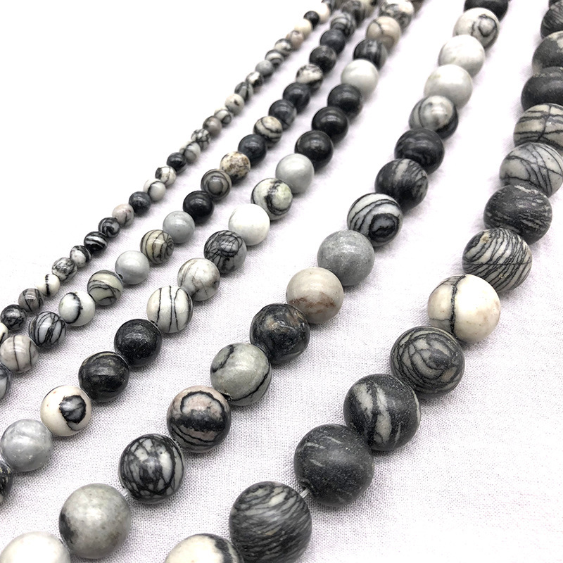 Natural Loose Black Mesh Jasper Round Healing Stone Full Strand Gem Bead for DIY Bracelet Necklace Jewelry Making 4/6/8/10/12mm