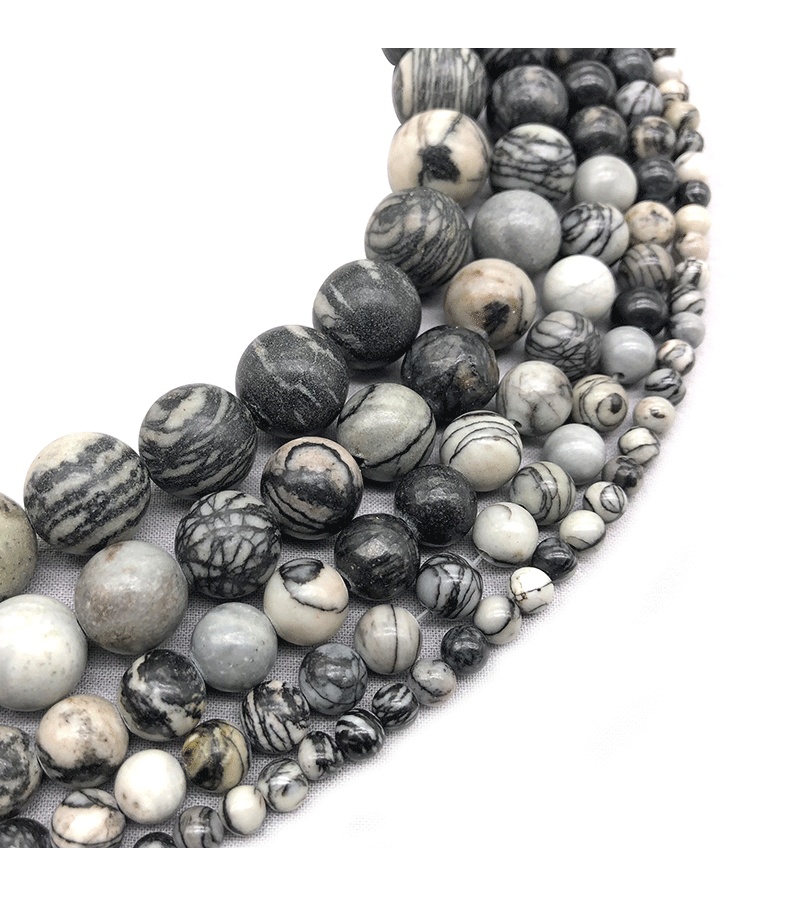 Natural Loose Black Mesh Jasper Round Healing Stone Full Strand Gem Bead for DIY Bracelet Necklace Jewelry Making 4/6/8/10/12mm