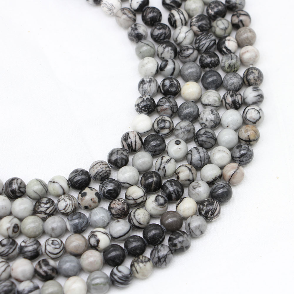 Natural Loose Black Mesh Jasper Round Healing Stone Full Strand Gem Bead for DIY Bracelet Necklace Jewelry Making 4/6/8/10/12mm