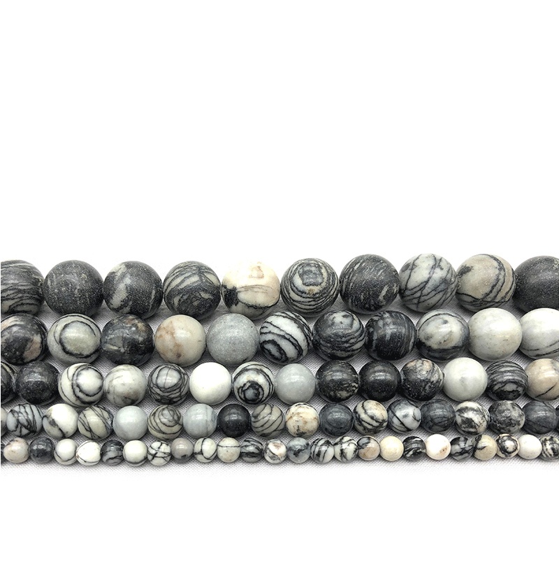 Natural Loose Black Mesh Jasper Round Healing Stone Full Strand Gem Bead for DIY Bracelet Necklace Jewelry Making 4/6/8/10/12mm