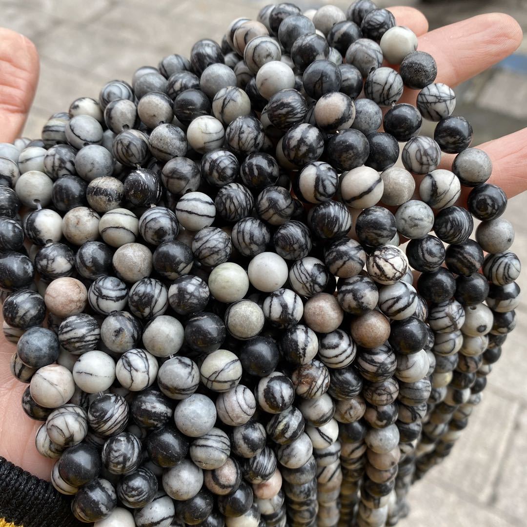 Natural Loose Black Mesh Jasper Round Healing Stone Full Strand Gem Bead for DIY Bracelet Necklace Jewelry Making 4/6/8/10/12mm