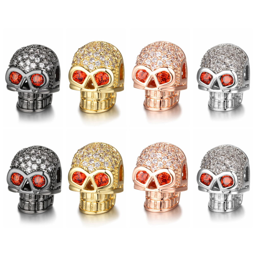 CZ Rhinestone Skull Space Beads for Jewelry DIY Bracelet Making Fashion Metal Brass Micro Pave Crystal Geometry Helmet  Accessories