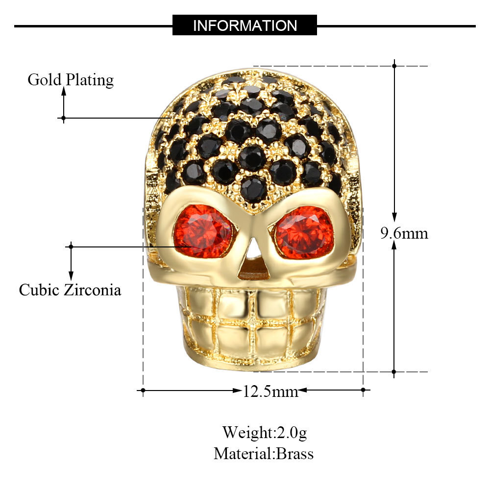 CZ Rhinestone Skull Space Beads for Jewelry DIY Bracelet Making Fashion Metal Brass Micro Pave Crystal Geometry Helmet  Accessories
