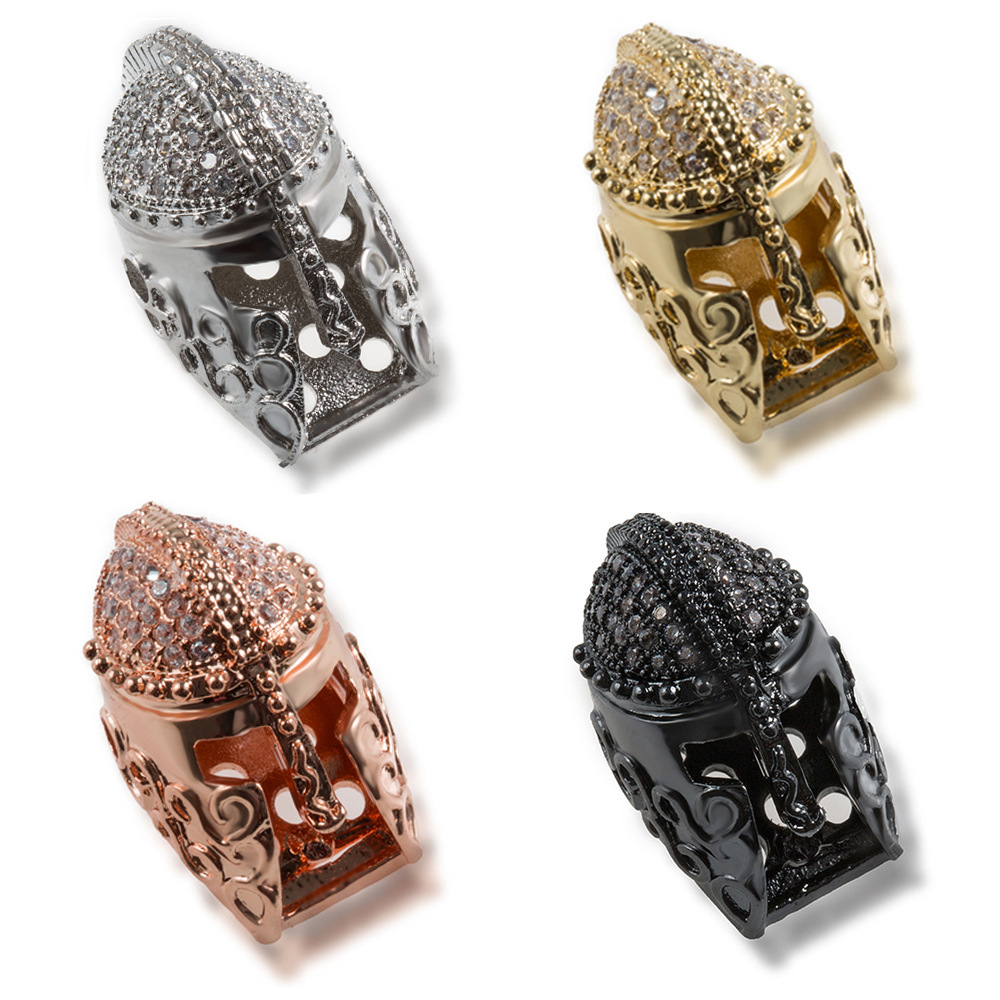 CZ Rhinestone Knight Helmet Space Beads for Jewelry DIY Bracelet Making Fashion Metal Brass Micro Pave Crystal Geometry Metal Accessories