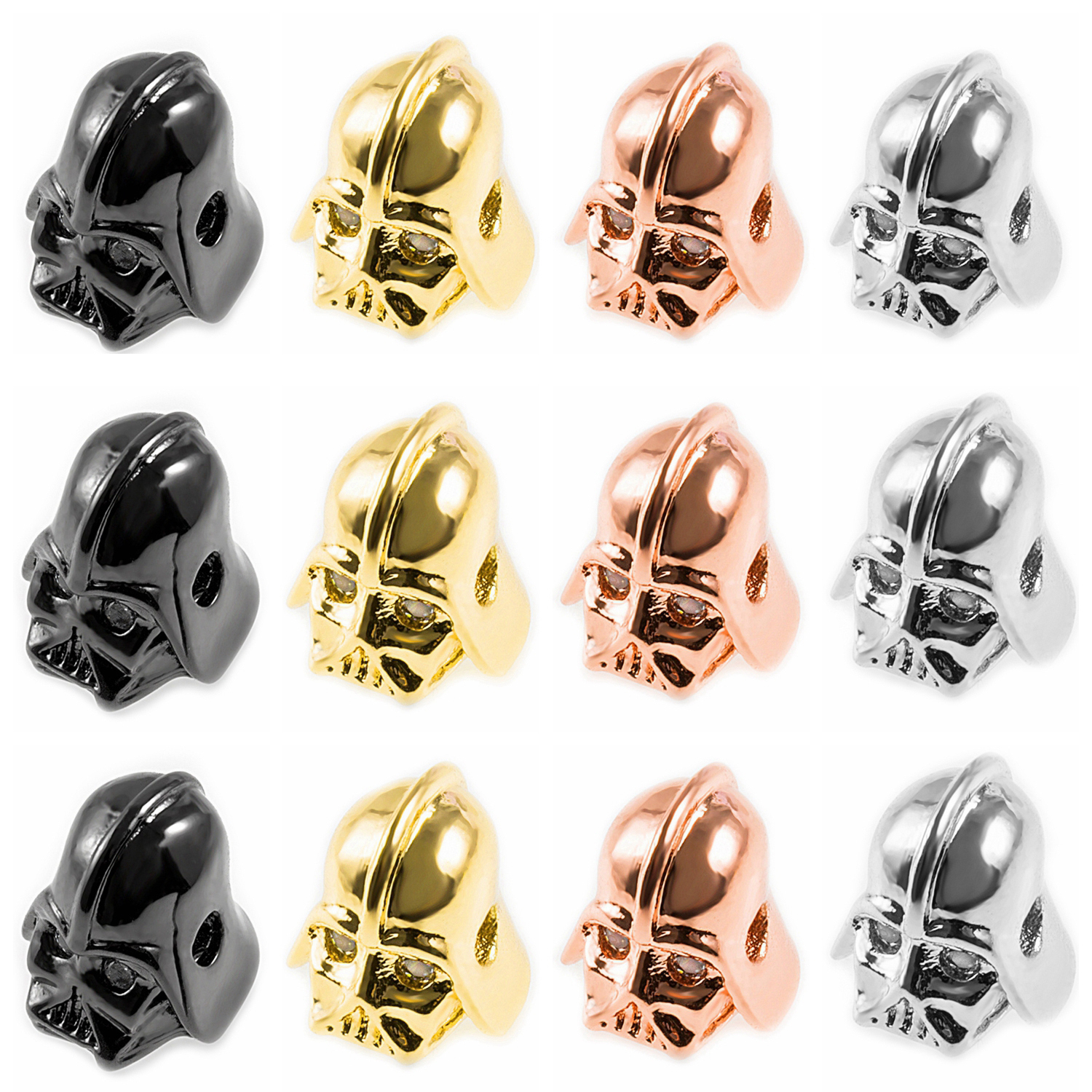CZ Rhinestone Knight Helmet Space Beads for Jewelry DIY Bracelet Making Fashion Metal Brass Micro Pave Crystal Geometry Metal Accessories