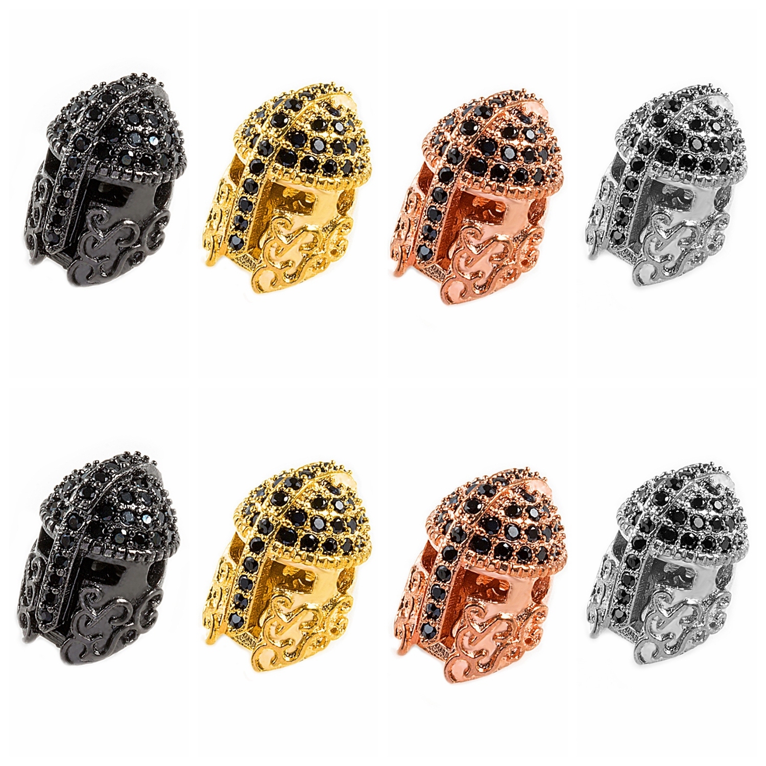 CZ Rhinestone Knight Helmet Space Beads for Jewelry DIY Bracelet Making Fashion Metal Brass Micro Pave Crystal Geometry Metal Accessories
