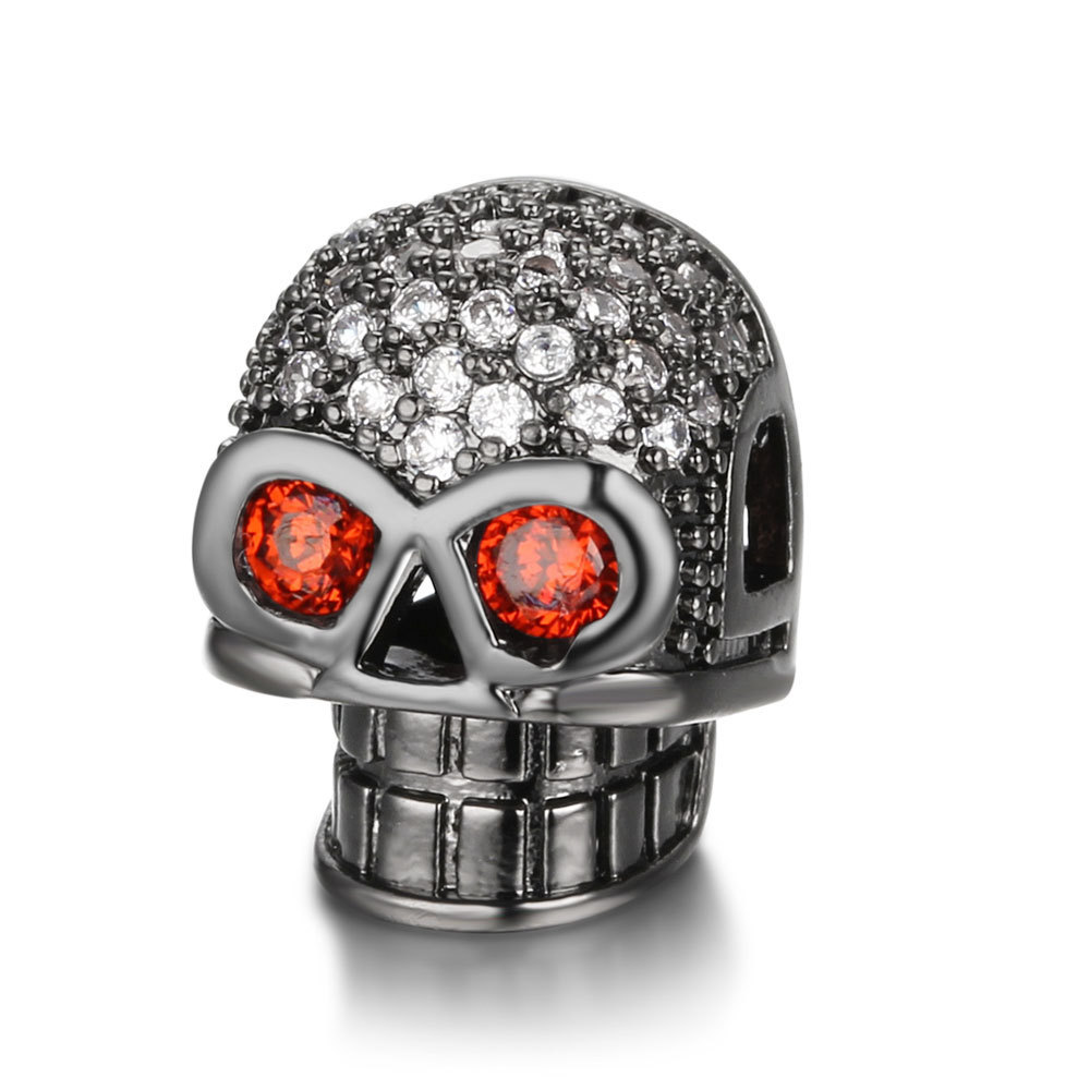 CZ Rhinestone Skull Space Beads for Jewelry DIY Bracelet Making Fashion Metal Brass Micro Pave Crystal Geometry Helmet  Accessories