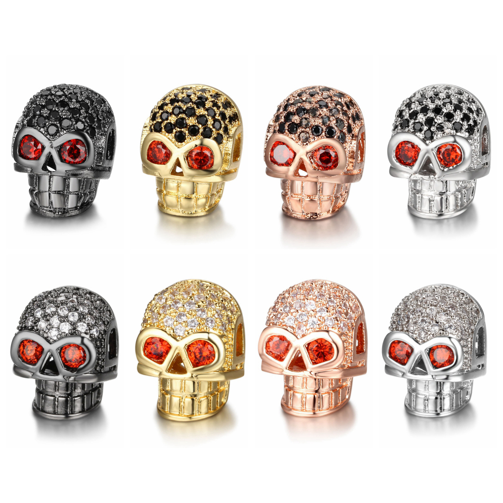CZ Rhinestone Skull Space Beads for Jewelry DIY Bracelet Making Fashion Metal Brass Micro Pave Crystal Geometry Helmet  Accessories