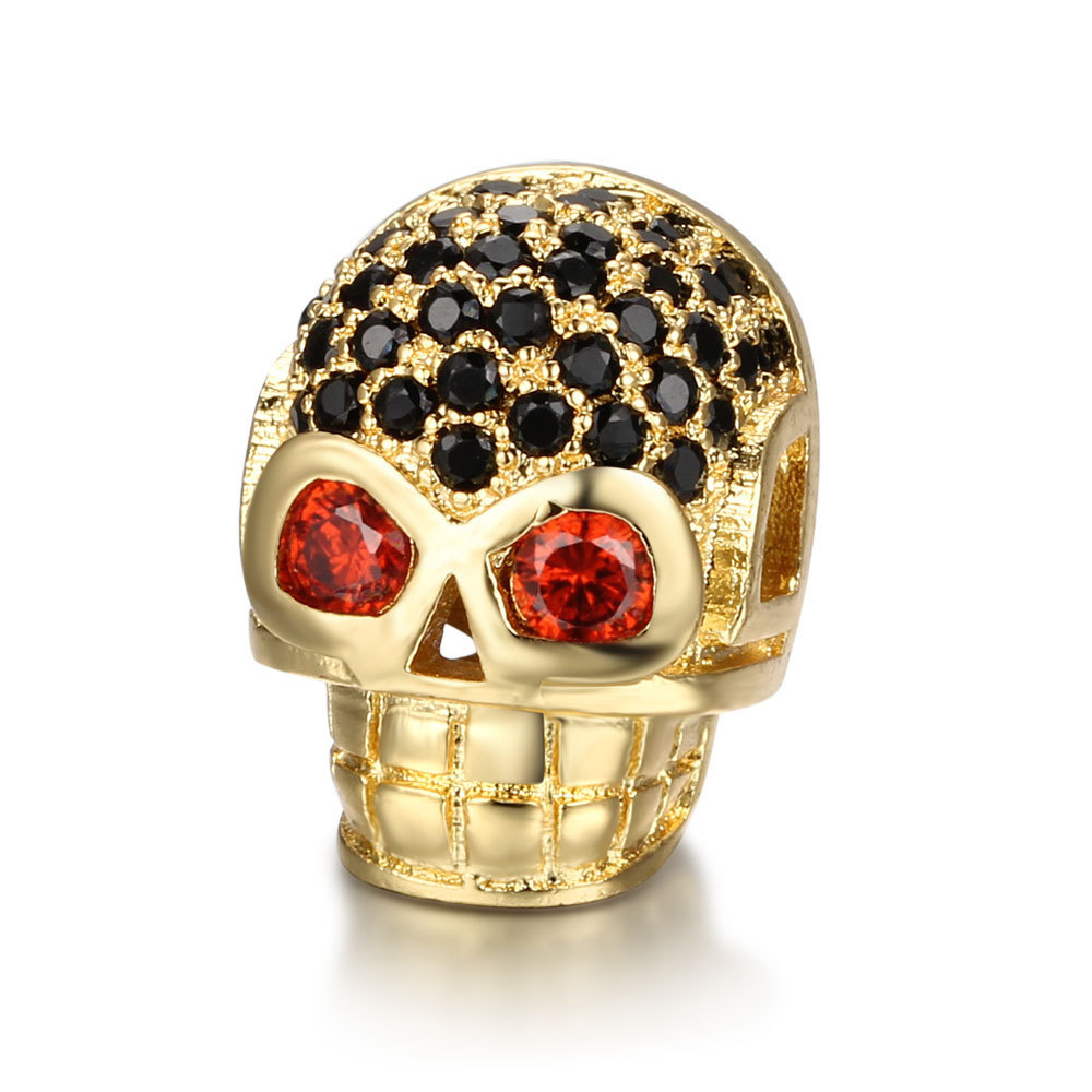 CZ Rhinestone Skull Space Beads for Jewelry DIY Bracelet Making Fashion Metal Brass Micro Pave Crystal Geometry Helmet  Accessories