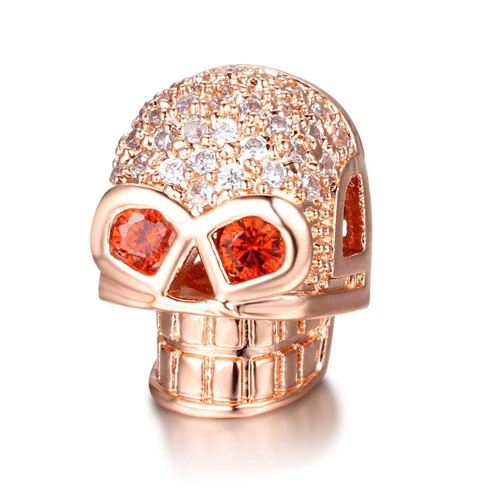 CZ Rhinestone Skull Space Beads for Jewelry DIY Bracelet Making Fashion Metal Brass Micro Pave Crystal Geometry Helmet  Accessories