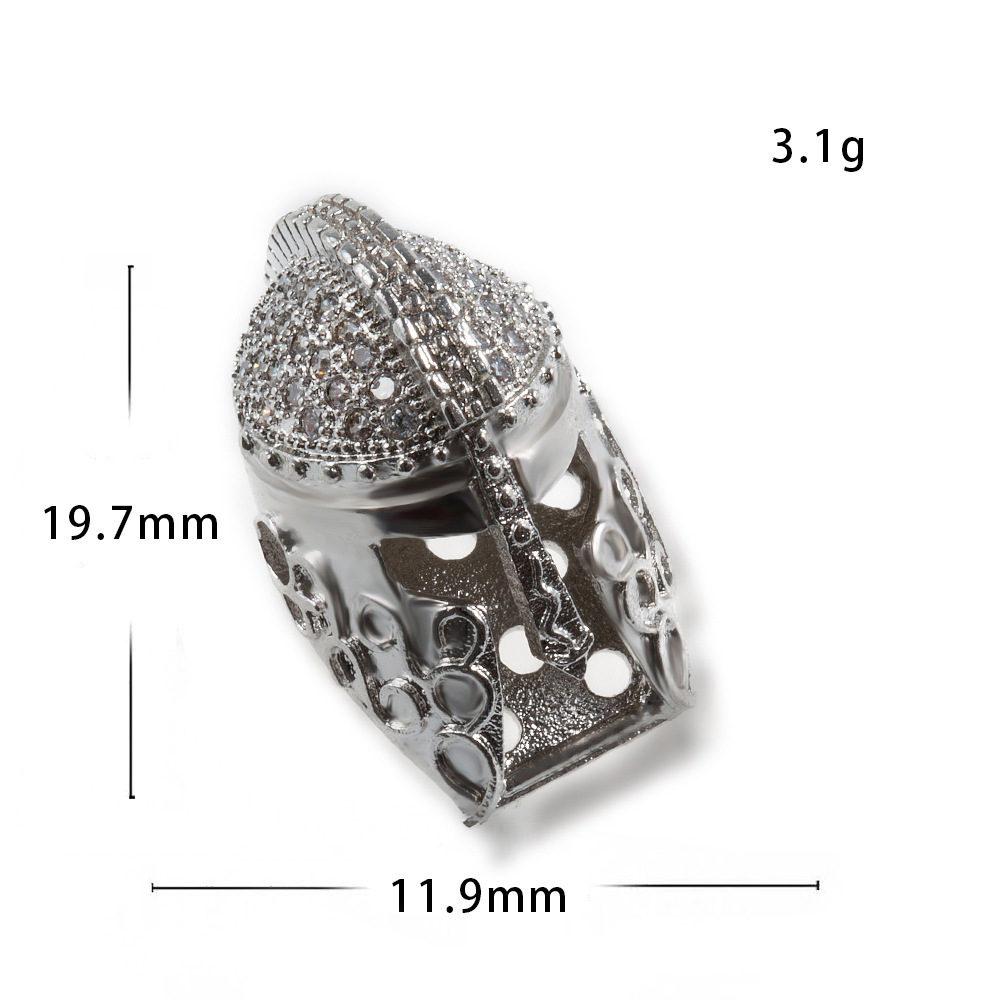 CZ Rhinestone Knight Helmet Space Beads for Jewelry DIY Bracelet Making Fashion Metal Brass Micro Pave Crystal Geometry Metal Accessories