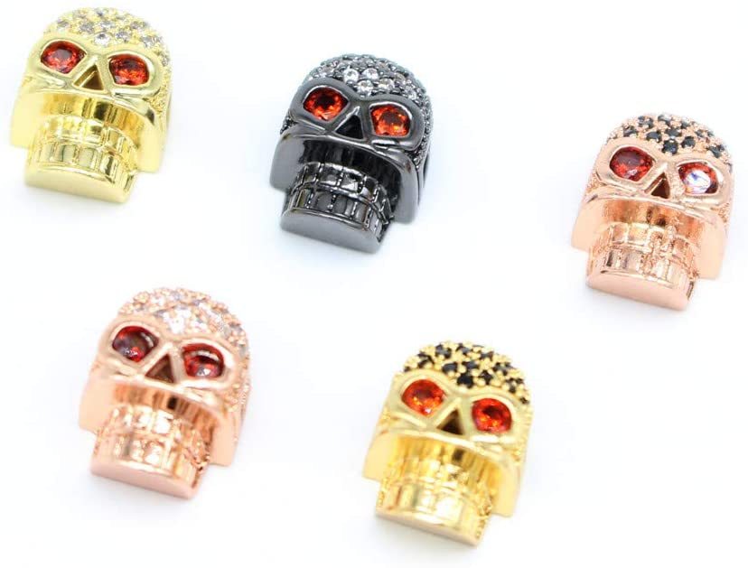 CZ Rhinestone Skull Space Beads for Jewelry DIY Bracelet Making Fashion Metal Brass Micro Pave Crystal Geometry Helmet  Accessories