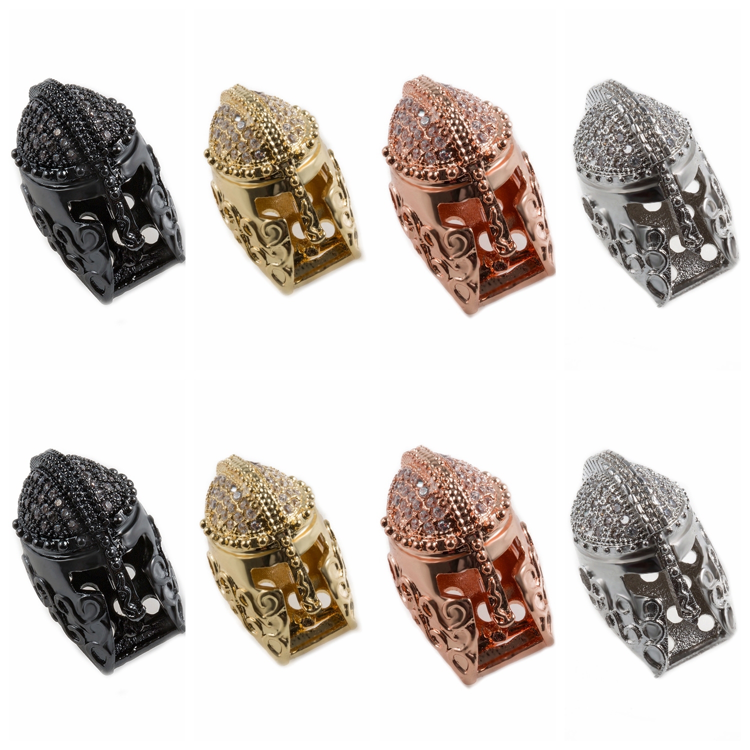 CZ Rhinestone Knight Helmet Space Beads for Jewelry DIY Bracelet Making Fashion Metal Brass Micro Pave Crystal Geometry Metal Accessories