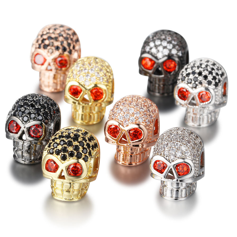 CZ Rhinestone Skull Space Beads for Jewelry DIY Bracelet Making Fashion Metal Brass Micro Pave Crystal Geometry Helmet  Accessories