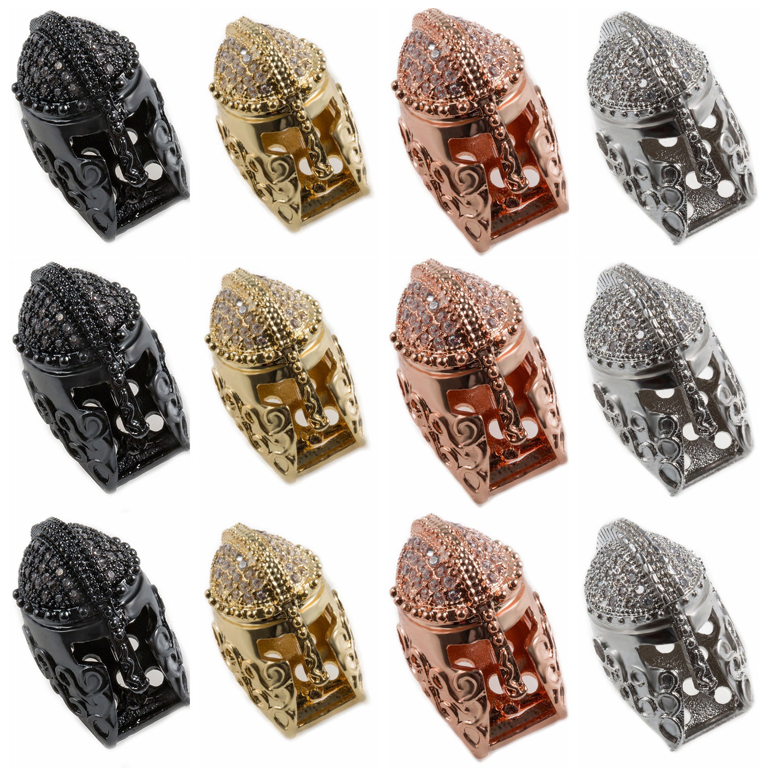CZ Rhinestone Knight Helmet Space Beads for Jewelry DIY Bracelet Making Fashion Metal Brass Micro Pave Crystal Geometry Metal Accessories