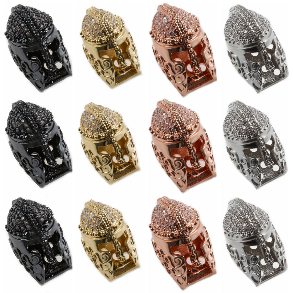 CZ Rhinestone Knight Helmet Space Beads for Jewelry DIY Bracelet Making Fashion Metal Brass Micro Pave Crystal Geometry Metal Accessories