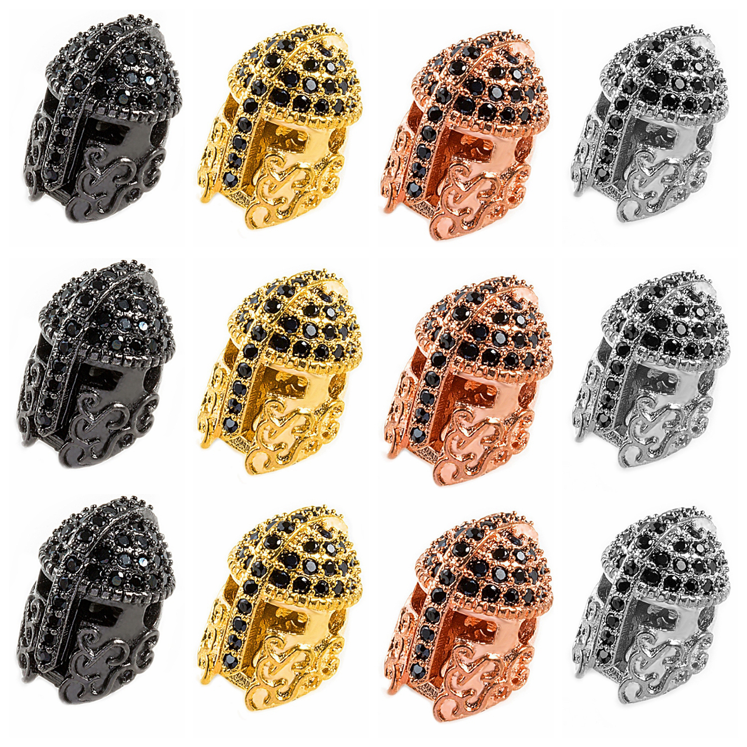 CZ Rhinestone Knight Helmet Space Beads for Jewelry DIY Bracelet Making Fashion Metal Brass Micro Pave Crystal Geometry Metal Accessories