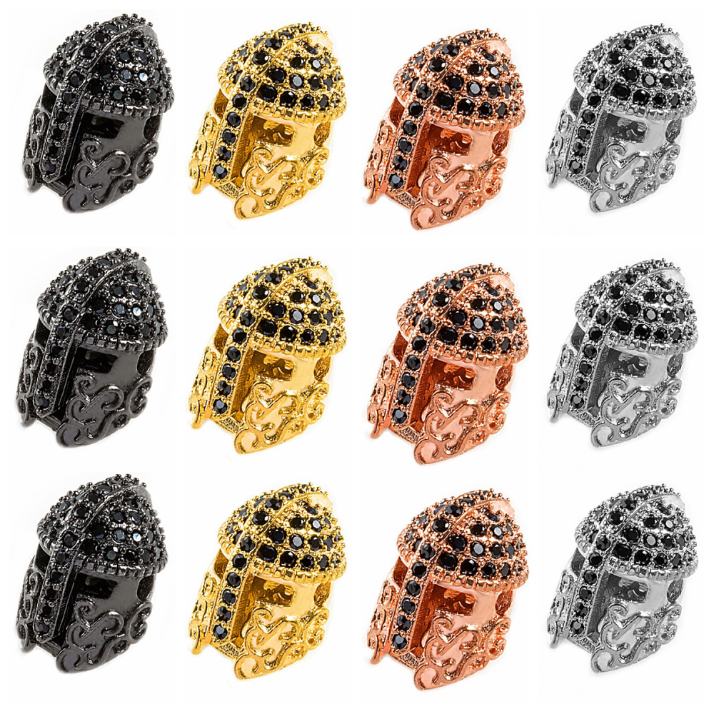 CZ Rhinestone Knight Helmet Space Beads for Jewelry DIY Bracelet Making Fashion Metal Brass Micro Pave Crystal Geometry Metal Accessories