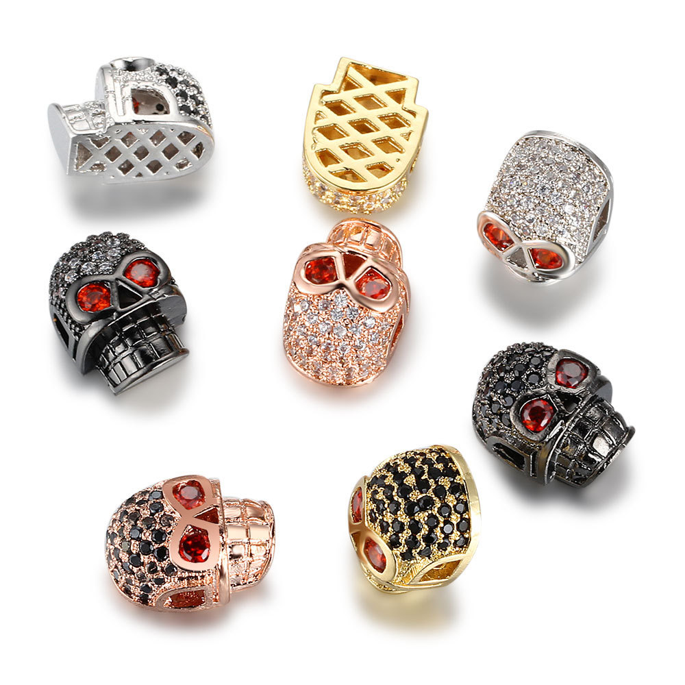CZ Rhinestone Skull Space Beads for Jewelry DIY Bracelet Making Fashion Metal Brass Micro Pave Crystal Geometry Helmet  Accessories