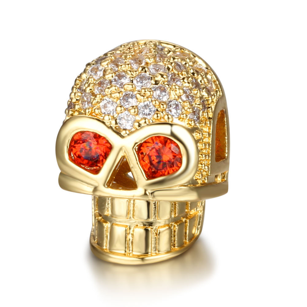 CZ Rhinestone Skull Space Beads for Jewelry DIY Bracelet Making Fashion Metal Brass Micro Pave Crystal Geometry Helmet  Accessories