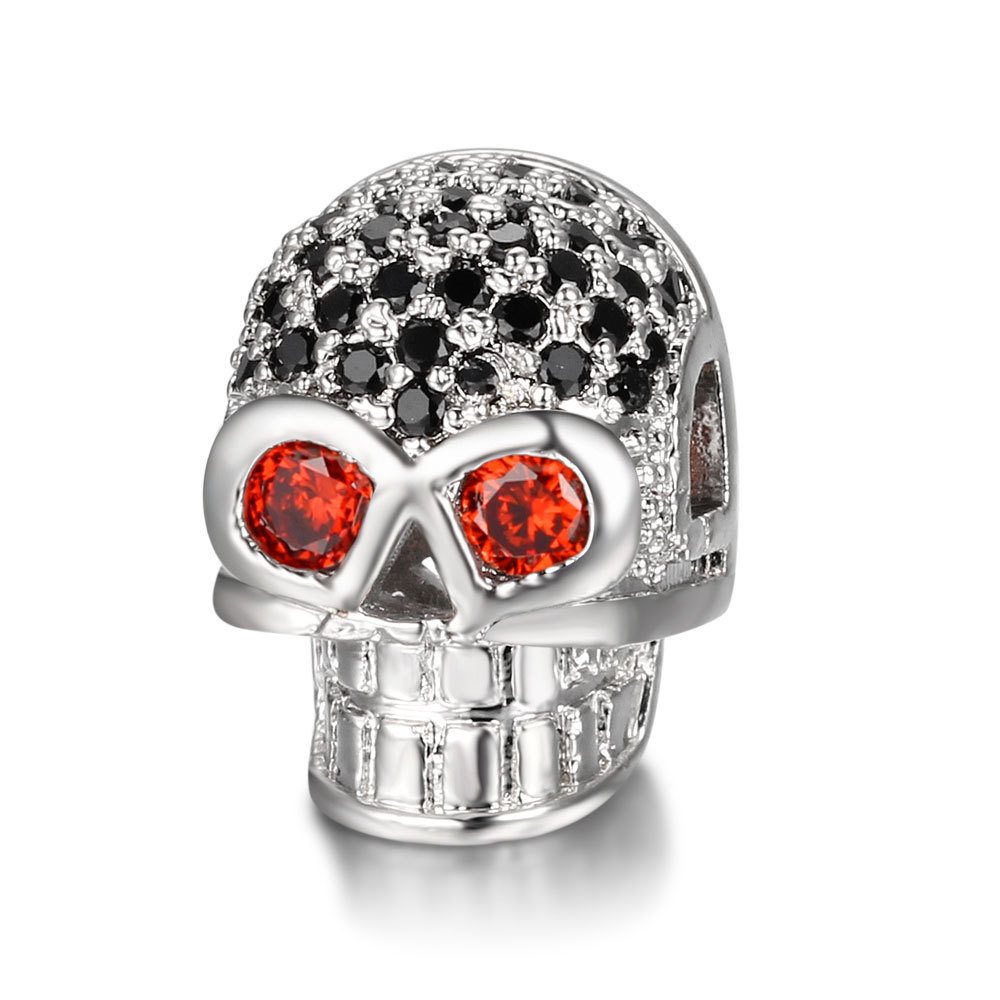 CZ Rhinestone Skull Space Beads for Jewelry DIY Bracelet Making Fashion Metal Brass Micro Pave Crystal Geometry Helmet  Accessories